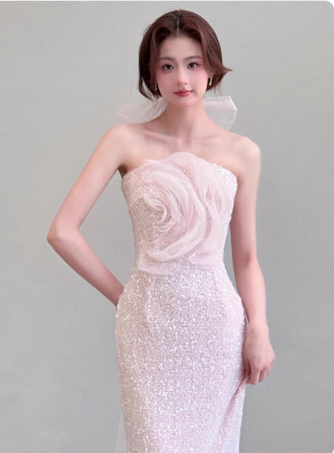 Gorgeous Strapless Mermaid Long Prom Dresses Pink Evening Dresses DP3317