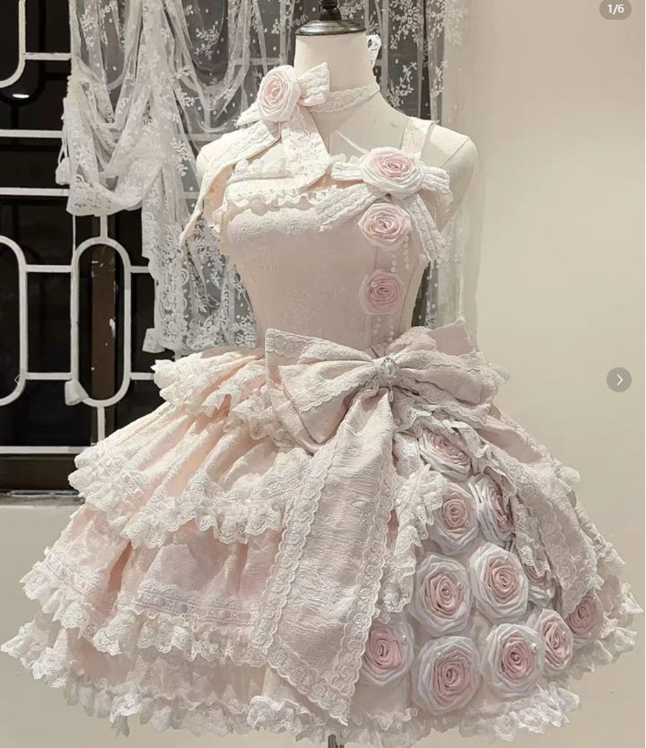 Sweet Spaghetti Strap Short Ball Gown Lace Applique 18th Birthday Dresses Pink Lolita Dresses DP3322