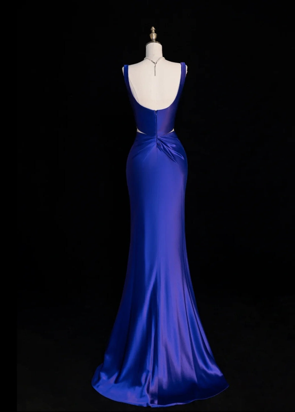 Chic Strap Sheath Long Prom Dresses Satin Royal Blue Evening Dresses DP3337