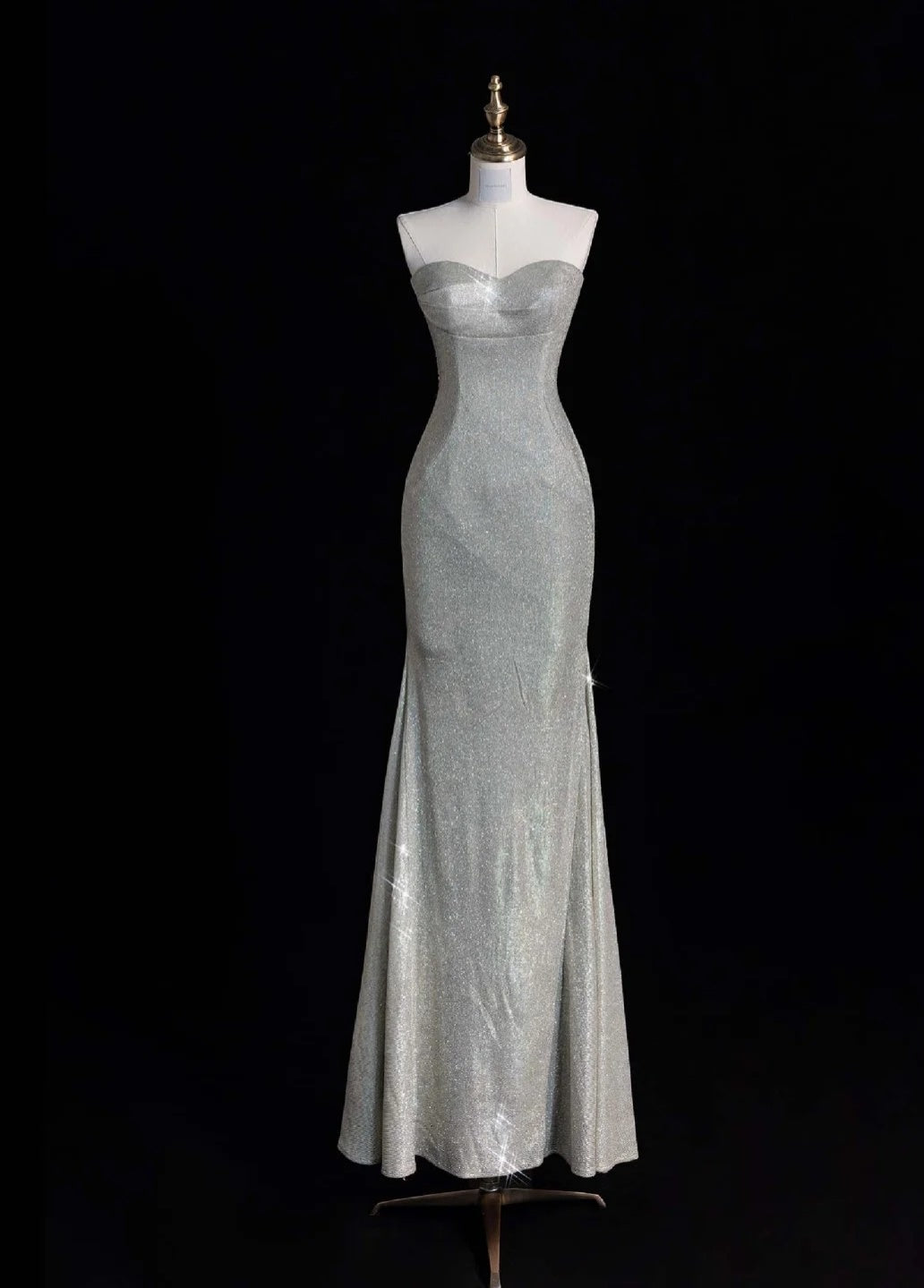 Glitter Sweetheart Mermaid Long Prom Dresses Silver Evening Dresses DP3338