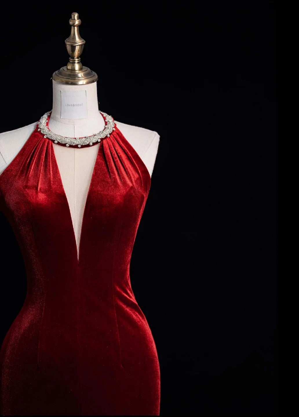 Elegant V-neck Sheath Long Prom Dresses Velvet Open Back Burgundy Evening Dresses DP3340
