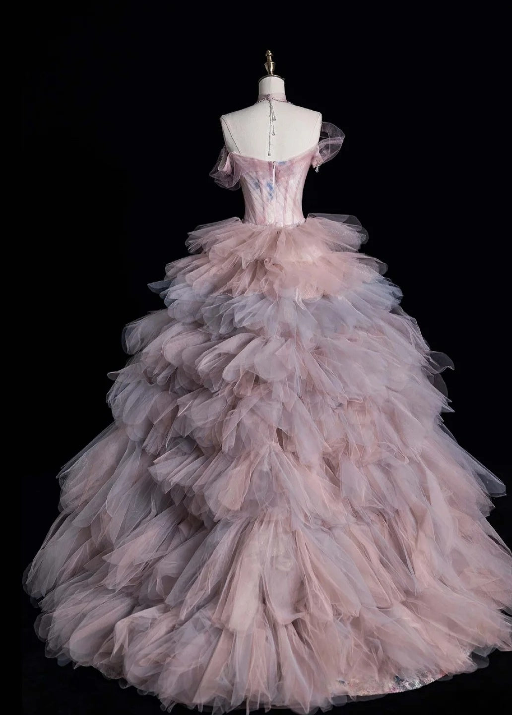 Fairy Sweetheart A-Line Long Prom Dresses Lace Tulle Pink Evening Dresses DP3341