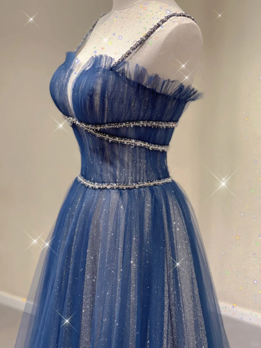 Pretty A Line Spaghetti Straps Blue Navy Blue Sleeveless Long Prom Dresses Evening Dresses DP340