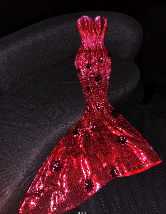Glam Sweetheart Neck Mermaid Long Prom Dresses Sequin Burgundy New Year's Eve Dress DP3371