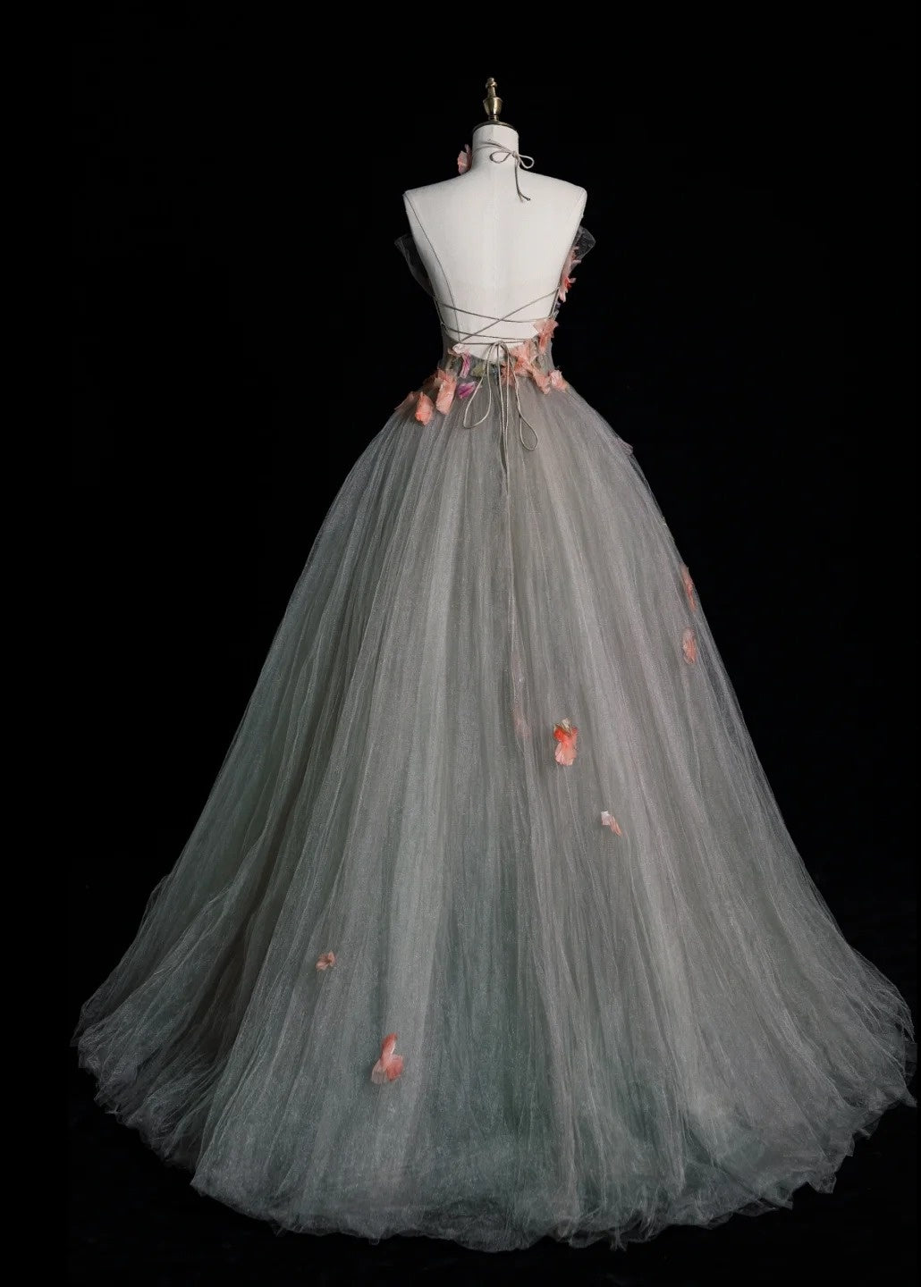 Cute Strapless A-line Long Prom Dresses Tulle Light Green Evening Dresses Sweet 16 Dress DP3729