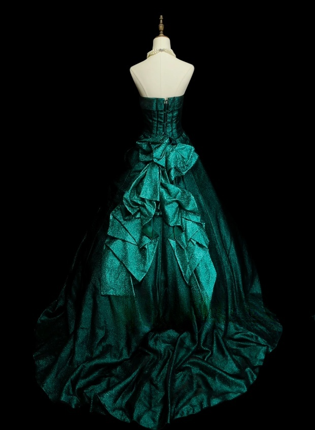 Gorgeous Strapless Ball Gown Satin Long Prom Dresses Dark Green Quinceanera Dresses Sweet 16 Dress DP3750