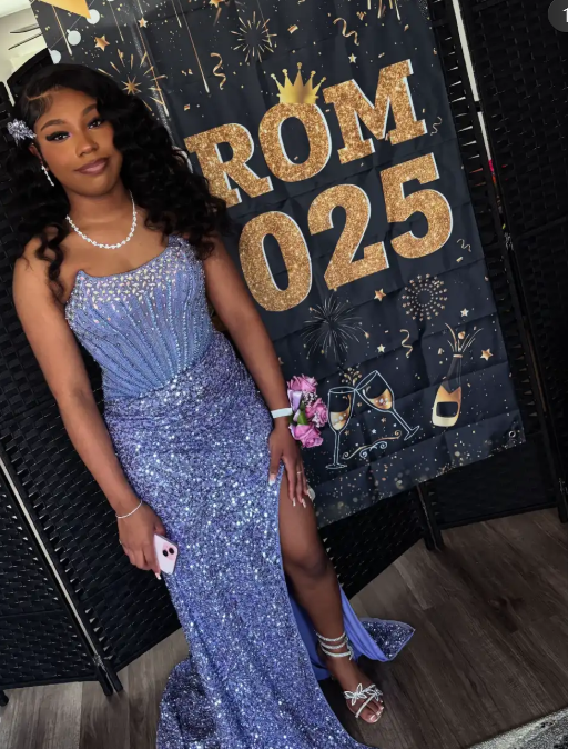 Chic Sequin Sheath Lavender Long Prom Dresses with Slits DP3774