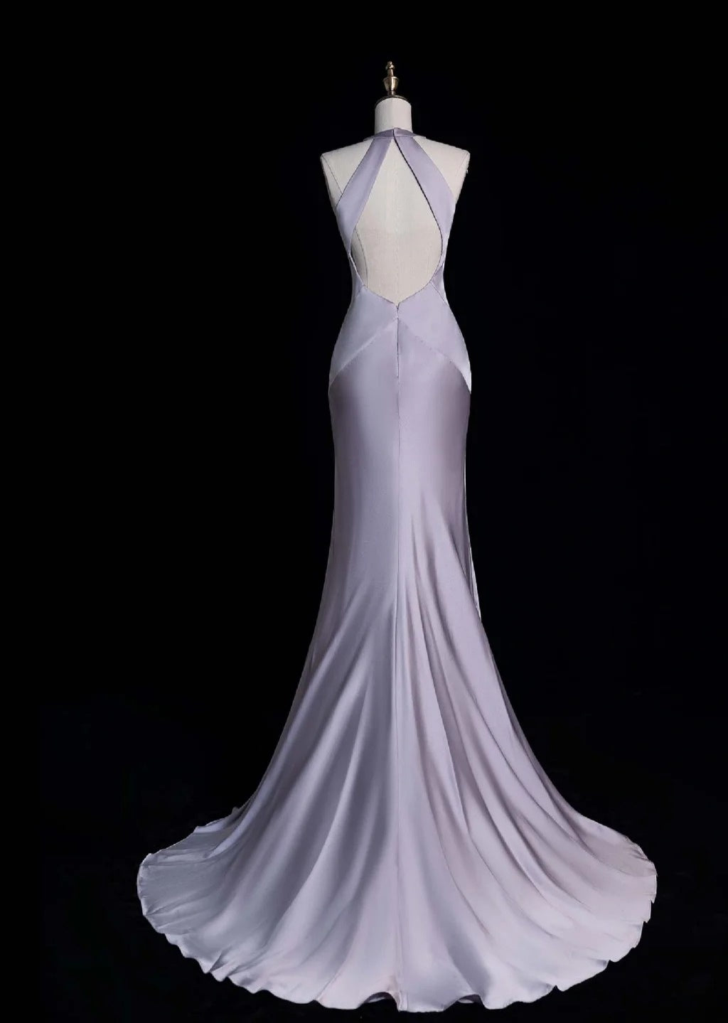 Elegant Halter Mermaid Long Prom Dress Satin Gray-Purple Evening Dress DP3785
