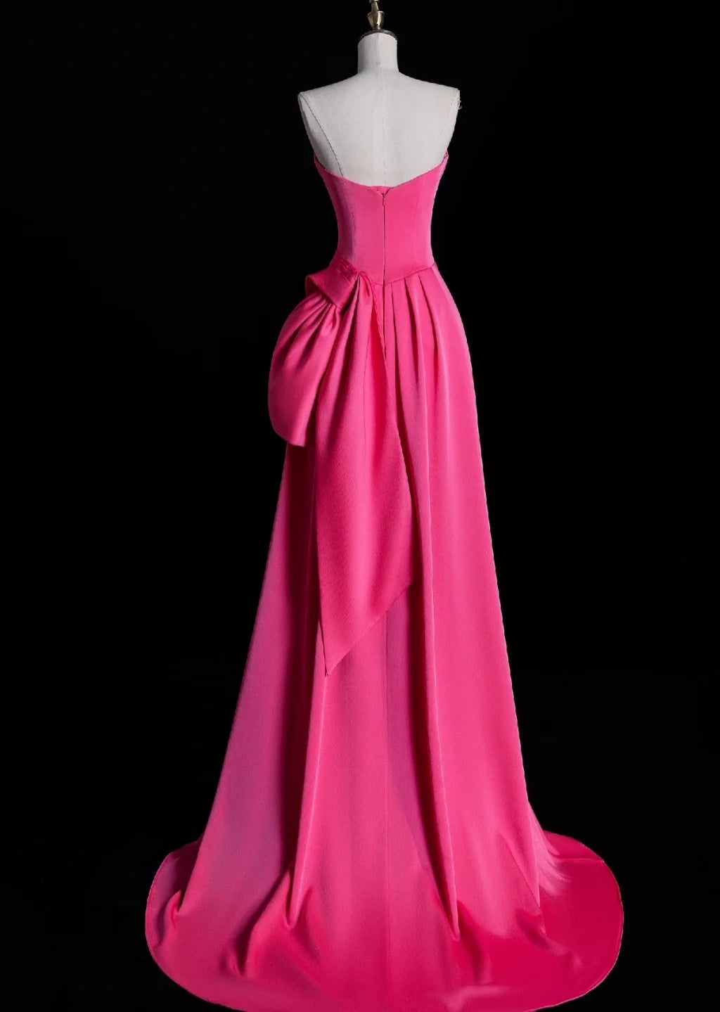 Elegant Strapless Sheath Long Prom Dresses Satin Pink Evening Dresses DP3786