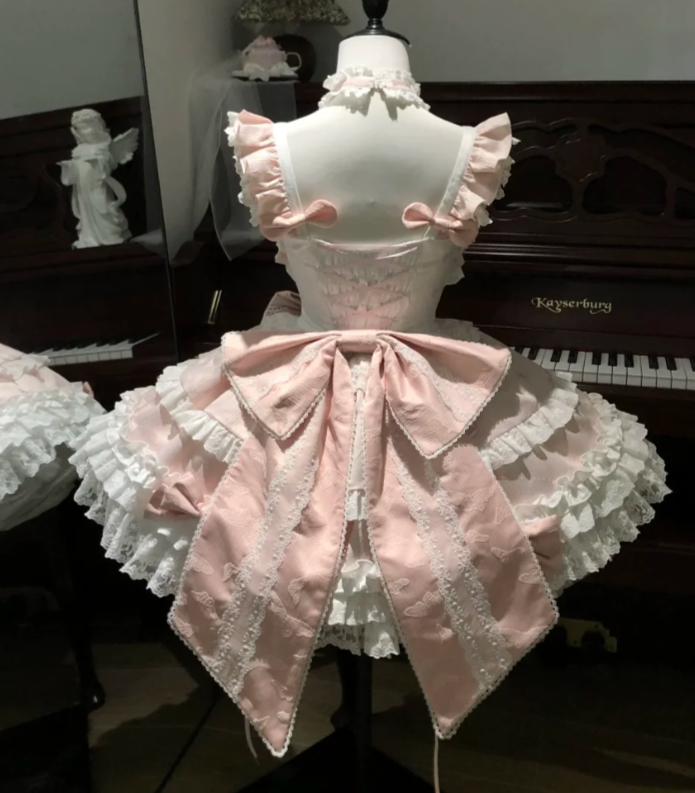 Cute Strap Ball Gown Pink Sleeveless Short Birthday Dress Lace Sweet Lolita Dress DP3797