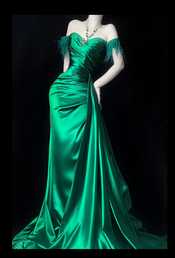 Glam Sweetheart Sheath Long Prom Dresses Satin Green Evening Dresses DP3815
