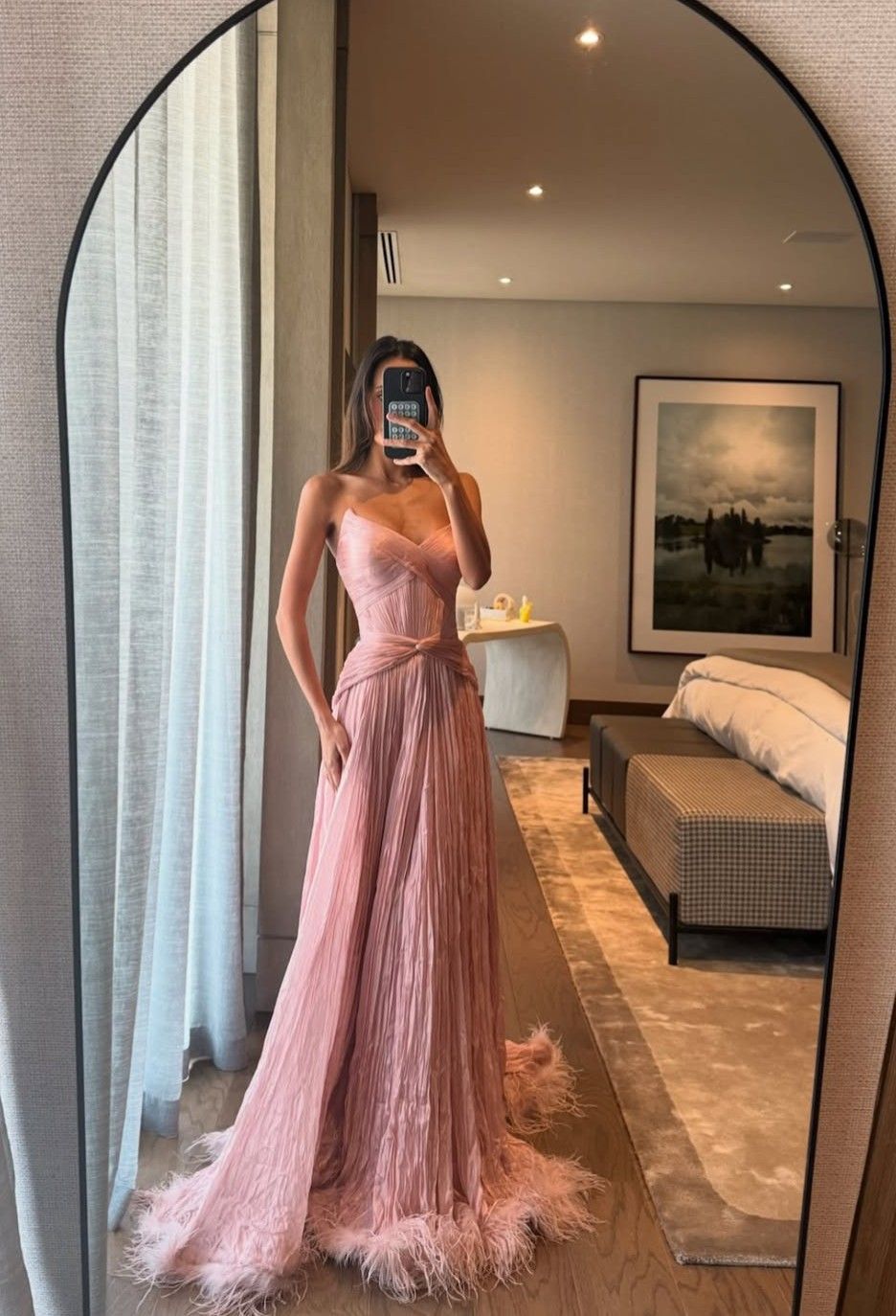 Elegant Pink A-line Long Prom Dresses Chiffon Sleeveless Pink Evening Dresses DP3918