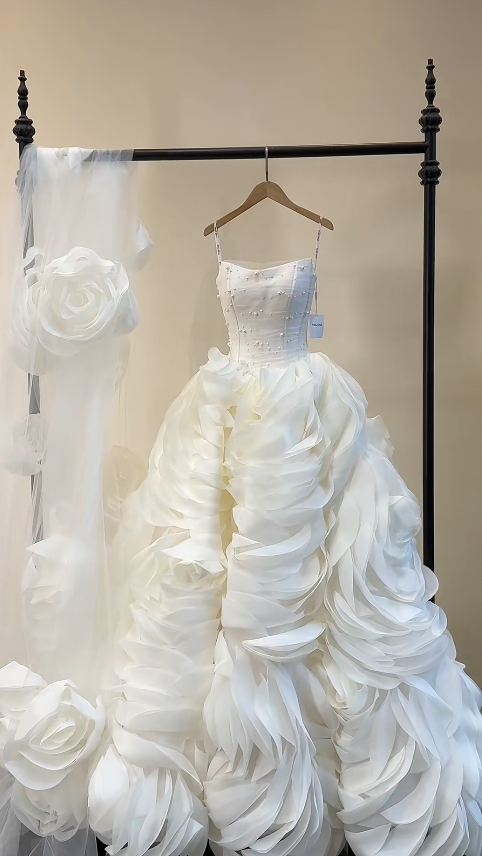 Luxury Ball Gown Tulle Long Wedding Dresses, Beaded White Bridal Gowns, Sleeveless Bridal Dresses DP3987