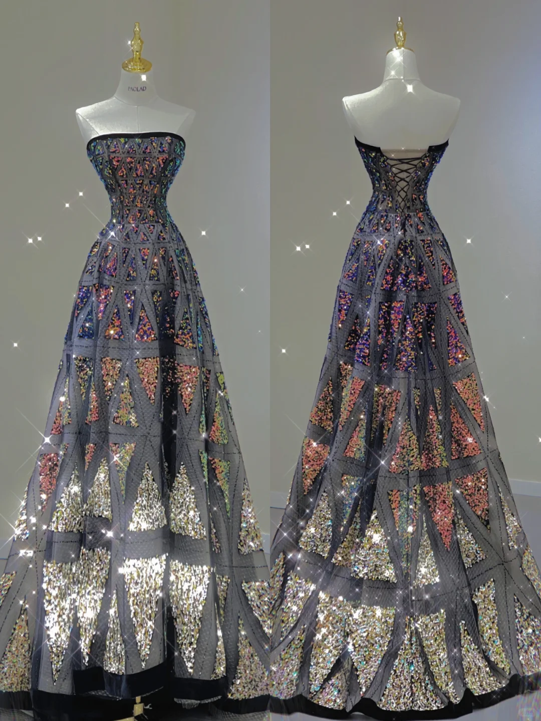 Pretty Ball Gown Strapless Black Sequin Long Prom Dresses Graduation Dress High School Classy Evening Dresses DP398