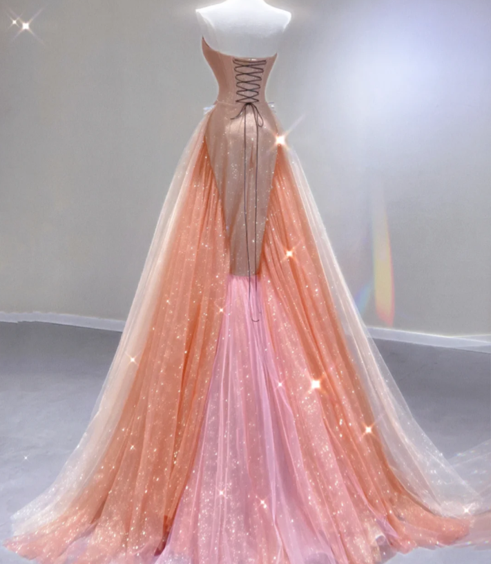 Classy Mermaid Strapless Sequin Long Pink Prom Dresses Graduation Dress High School Classy Evening Dresses DP402