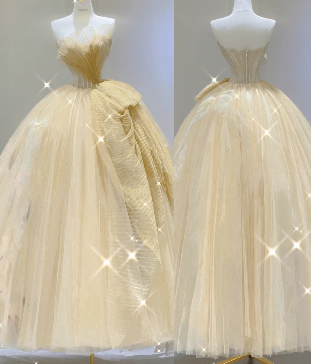 Modest Ball Gown Strapless Yellow Tulle Long Prom Dresses High School Outfits Graduation Dress Evening Dresses DP404