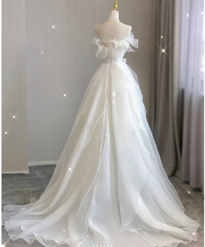 Timeless Ball Gown Strapless Long Tulle White Summer Wedding Dresses Brides Dress DP417