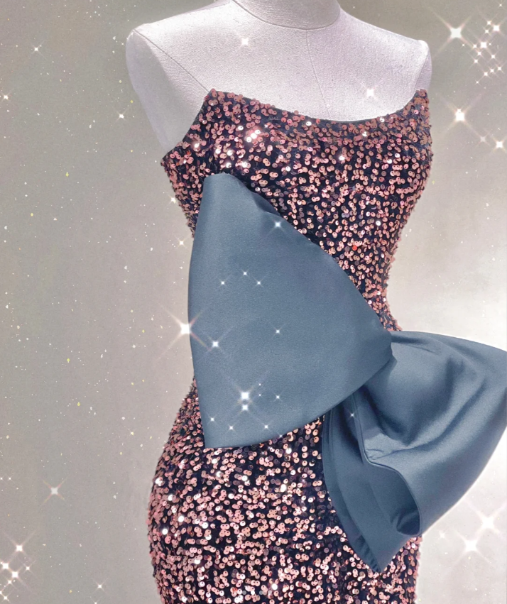 Pretty Mermaid Strapless Long Sequin Prom Dresses Graduation Dress High School Classy Evening Dresses DP428