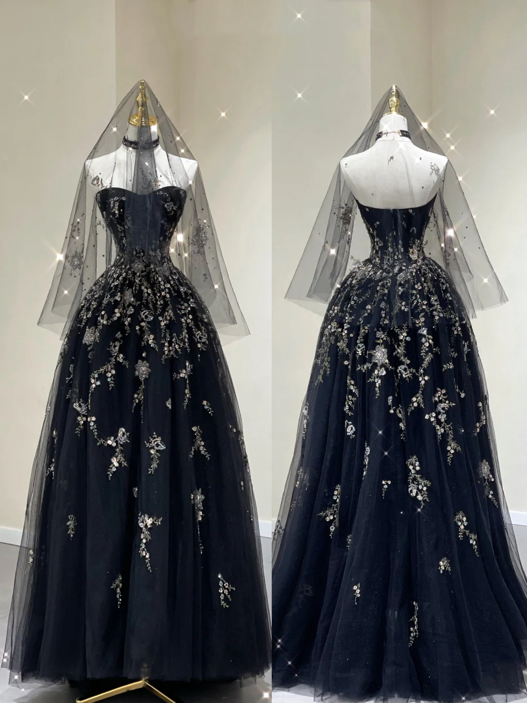 Pretty Ball Gown Strapless Black Tulle High School Graduation Dress Long Prom Dresses Evening Dresses DP431
