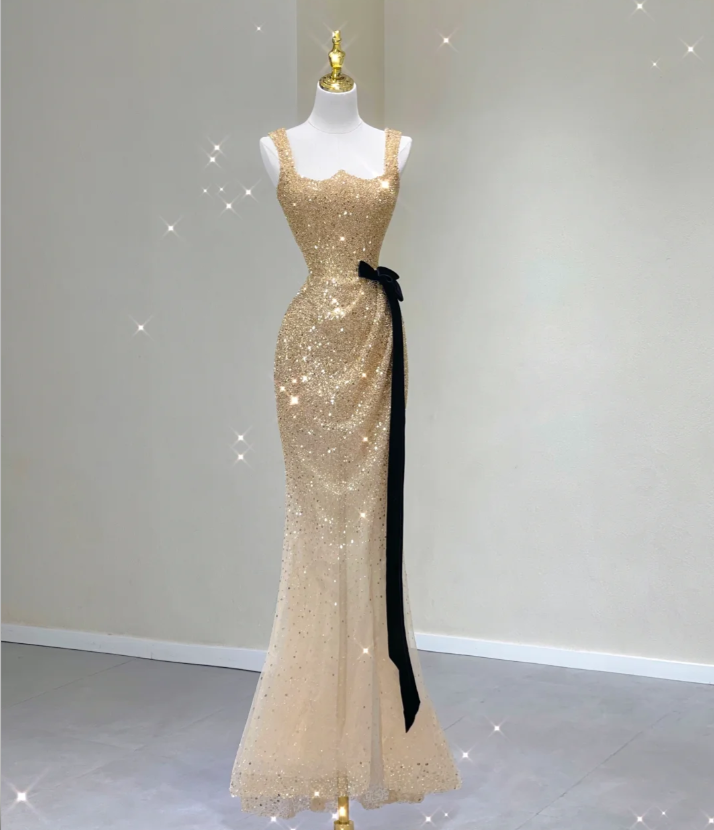 Pretty Mermaid Square Neckline Long Sequin Prom Dresses Graduation Dress High School Classy Evening Dresses DP434