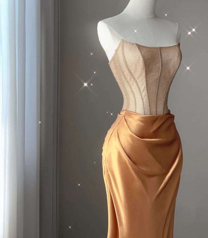 Pretty Mermaid Strapless Satin Sleeveless Long Prom Dresses Evening Dresses DP445