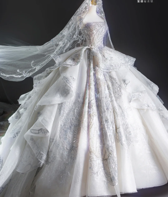 Robe de mariée longue blanche à paillettes, robe de bal intemporelle, sans bretelles, DP460