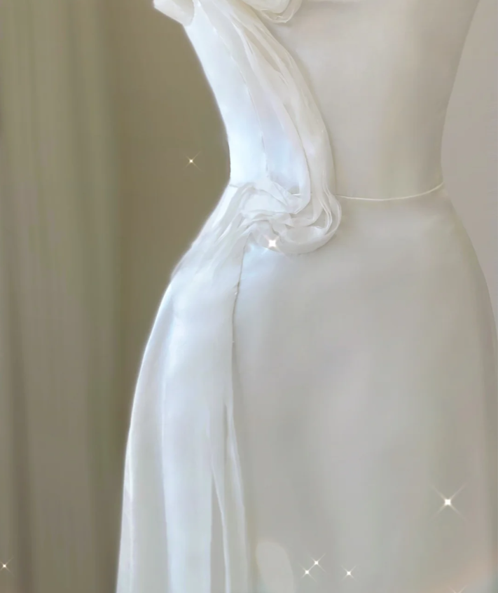 Robe de mariée sirène élégante et chic, asymétrique épaule dénudée, longue robe en satin blanc, DP462