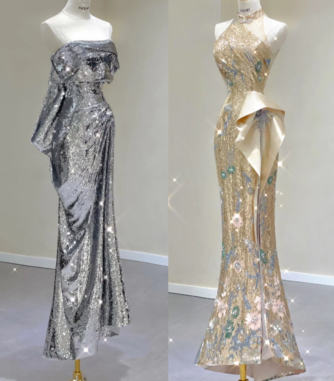 Pretty Mermaid Strapless Sleeveless Sequin Long Prom Dresses Simple Evening Dresses DP466