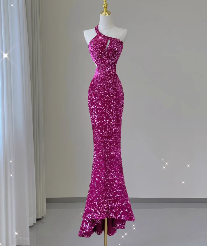 Pretty Mermaid One Shoulder Sequin Sleeveless Long Prom Dresses Evening Dresses DP469