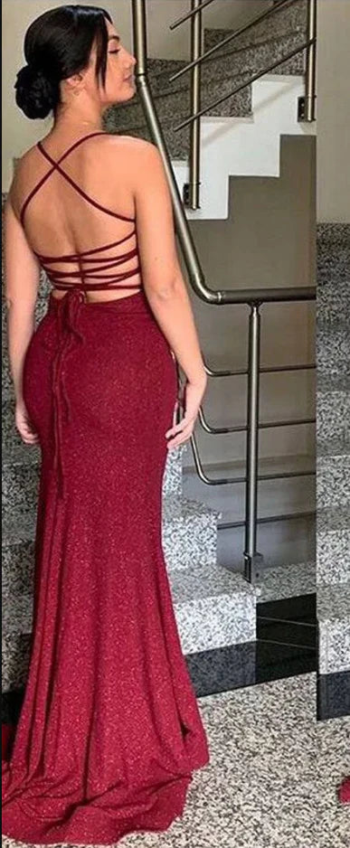Classy Elegant Sheath Spaghetti Straps Burgundy Slit Sequin Prom Dresses Long Evening Dress Long Formal Dress DP495