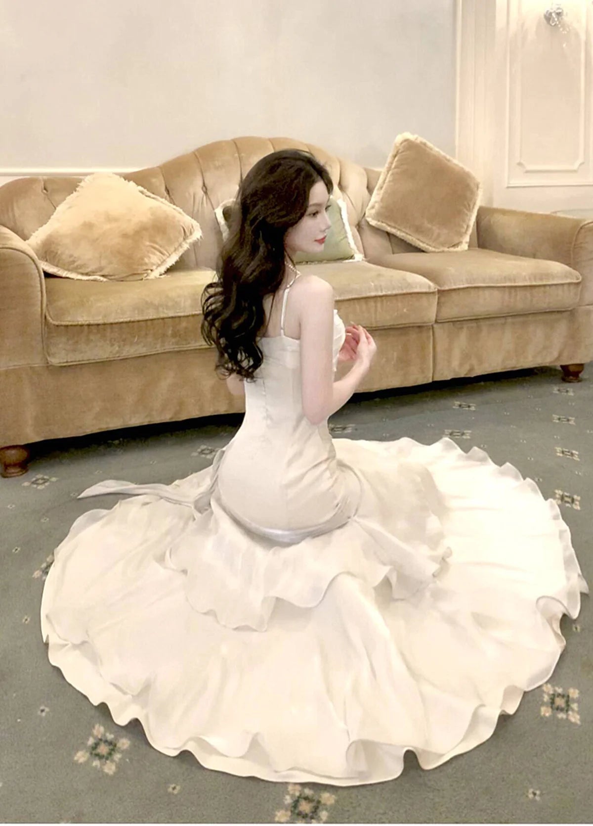 White Satin Sweetheart Mermaid Straps Long Party Dress, White Satin Prom Dress Formal Dress DP502