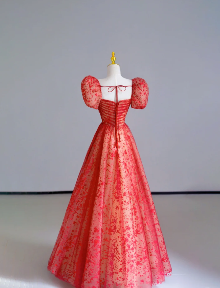 Fairy-tale A Line Sweetheart Red Tulle Long Prom Dresses Evening Dresses DP508