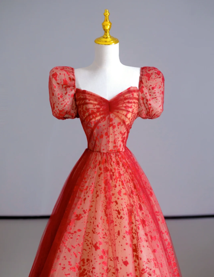 Fairy-tale A Line Sweetheart Red Tulle Long Prom Dresses Evening Dresses DP508