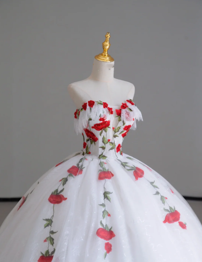 Classy Ball Gown Sweetheart Red White Tulle Prom Dresses Birthday Dresses Dance Party Dress Graduation Prom Dresses DP511