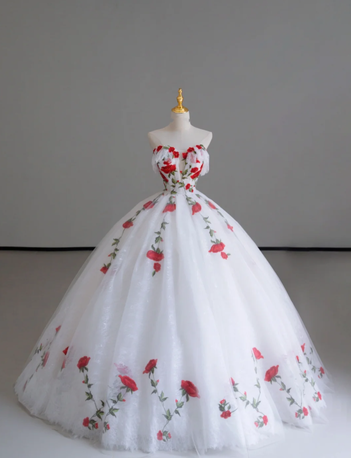 Classy Ball Gown Sweetheart Red White Tulle Prom Dresses Birthday Dresses Dance Party Dress Graduation Prom Dresses DP511