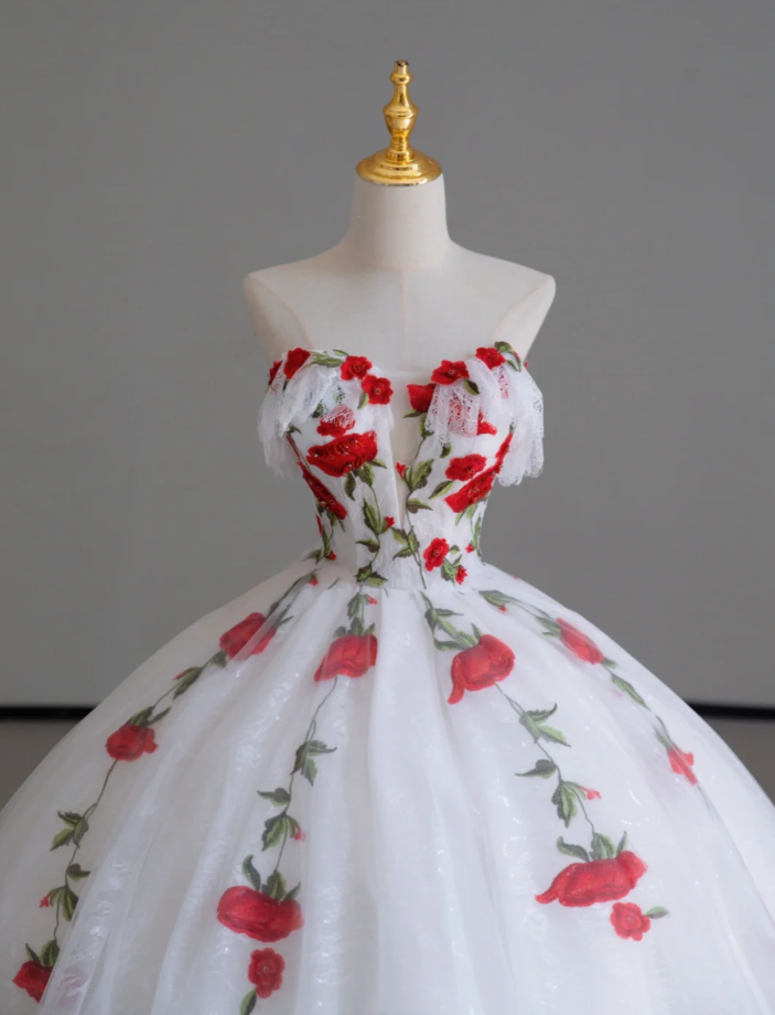 Classy Ball Gown Sweetheart Red White Tulle Prom Dresses Birthday Dresses Dance Party Dress Graduation Prom Dresses DP511