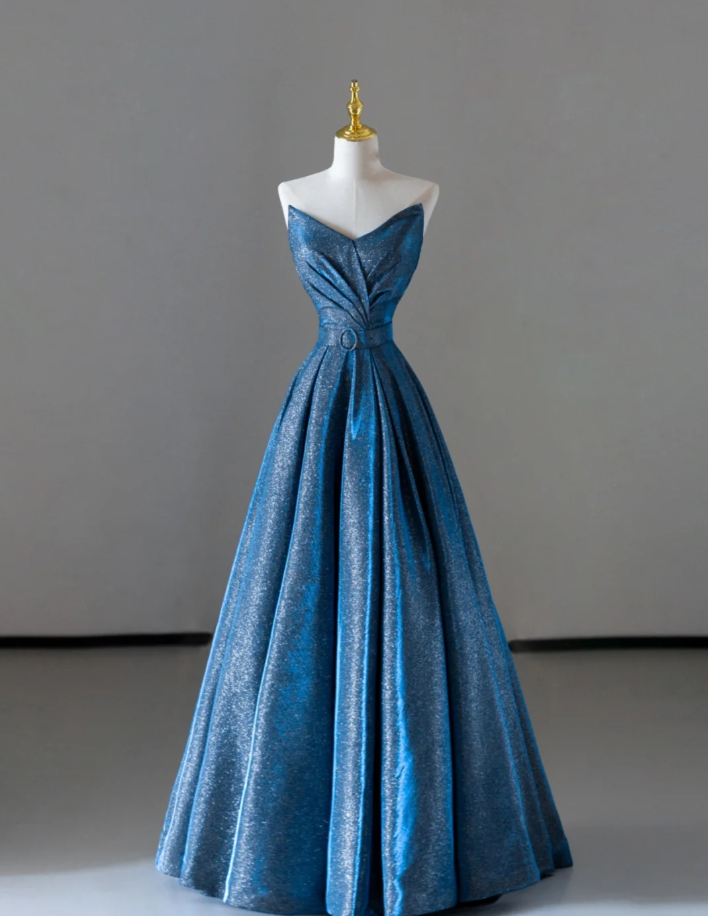Fairy-tale A Line Sweetheart Blue Sequin Long Prom Dresses Evening Dresses DP512