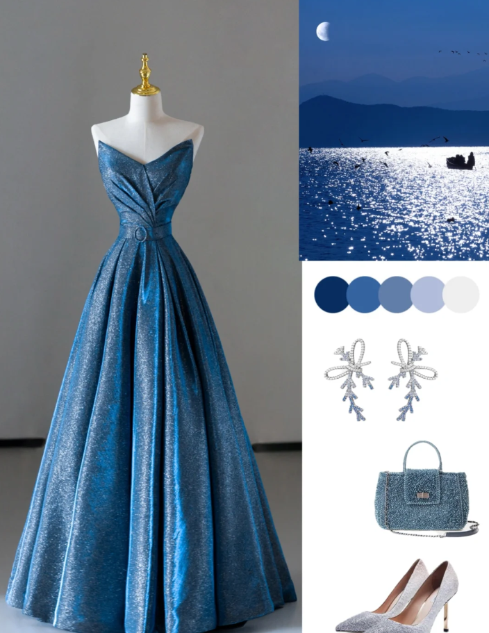 Fairy-tale A Line Sweetheart Blue Sequin Long Prom Dresses Evening Dresses DP512