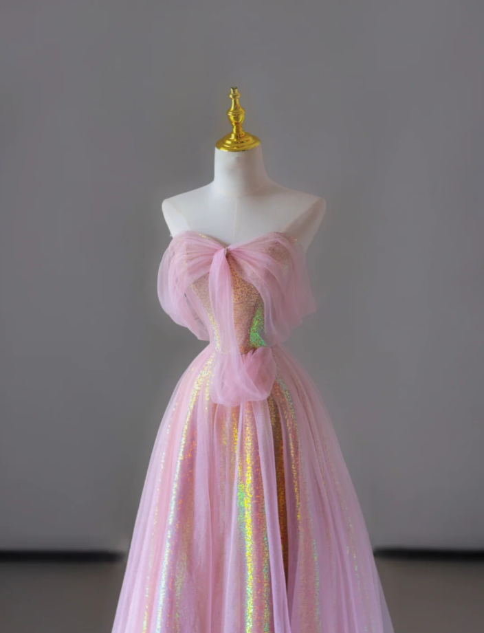 Gorgeous A Line Sweetheart Sleeveless Sequin Pink Long Prom Dresses Graduation Dresses DP522