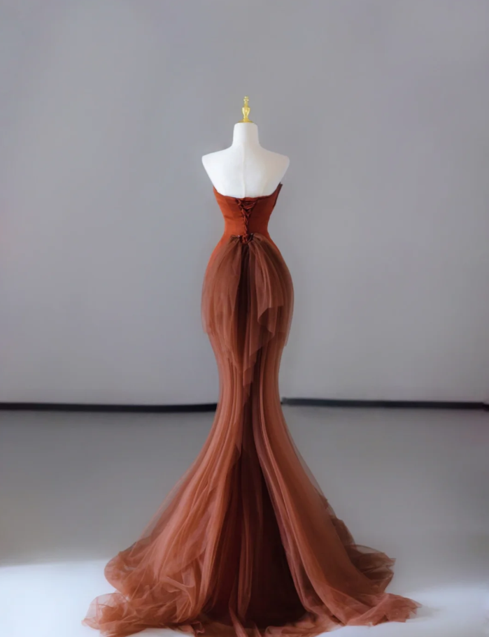 Gorgeous Mermaid Strapless Satin Sleeveless Long Prom Dresses Graduation Dresses DP524