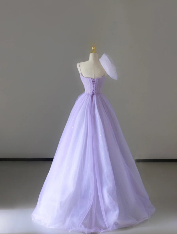 Pretty A Line Straps Lilac Tulle l Sleeveless Long Prom Dresses Evening Dresses DP527