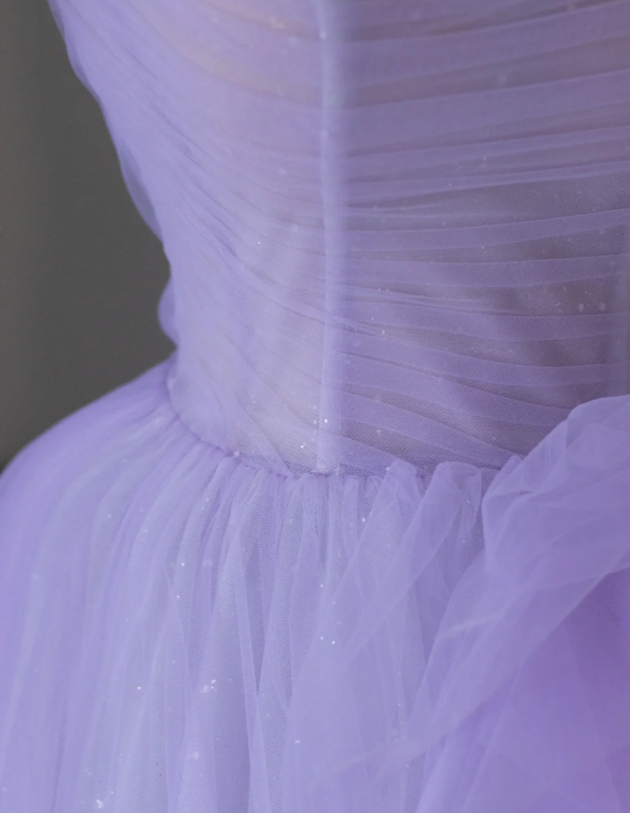 Pretty A Line Straps Lilac Tulle l Sleeveless Long Prom Dresses Evening Dresses DP527
