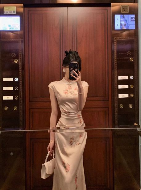 Cute Mermaid Cap Floral Satin Sleeveless 18th Birthday Dress Party Gown Birthday Outfits For Women DP546