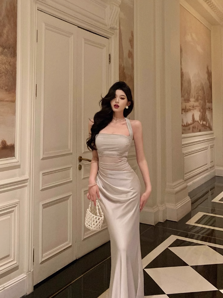 Elegant Mermaid Halter Satin Sleeveless 18th Birthday Dress Party Gown Birthday Outfits Birthday Dress Ideas For Women DP567