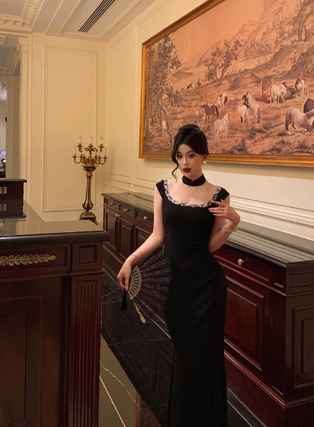 Classy Sheath Square Neck Black 18th Birthday Dress Party Gown 21st Birthday Outfits Birthday Dress Ideas For Women DP586