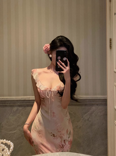 Elegant Sheath Pink Floral Chiffon 18th Birthday Dress Party Gown Birthday Outfits Birthday Dress Ideas For Women DP592