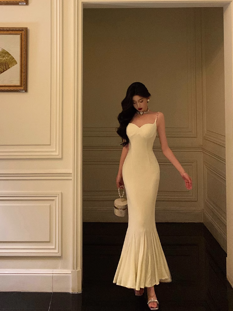Elegant Mermaid Spaghetti Straps Ivory 18th Birthday Dress Party Gown Birthday Outfits Birthday Dress Ideas For Women DP593