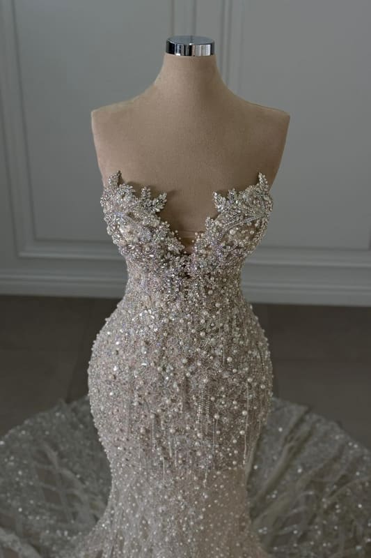 Luxury Sweetheart Sleeveless Beaded Lace Mermaid Wedding Dress DP612