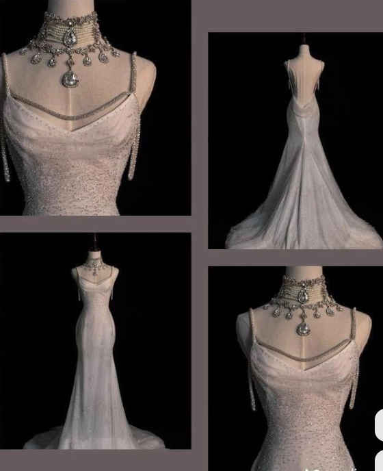 Robe de mariée sirène blanche chic à paillettes, longue, plissée, dos nu, DP621