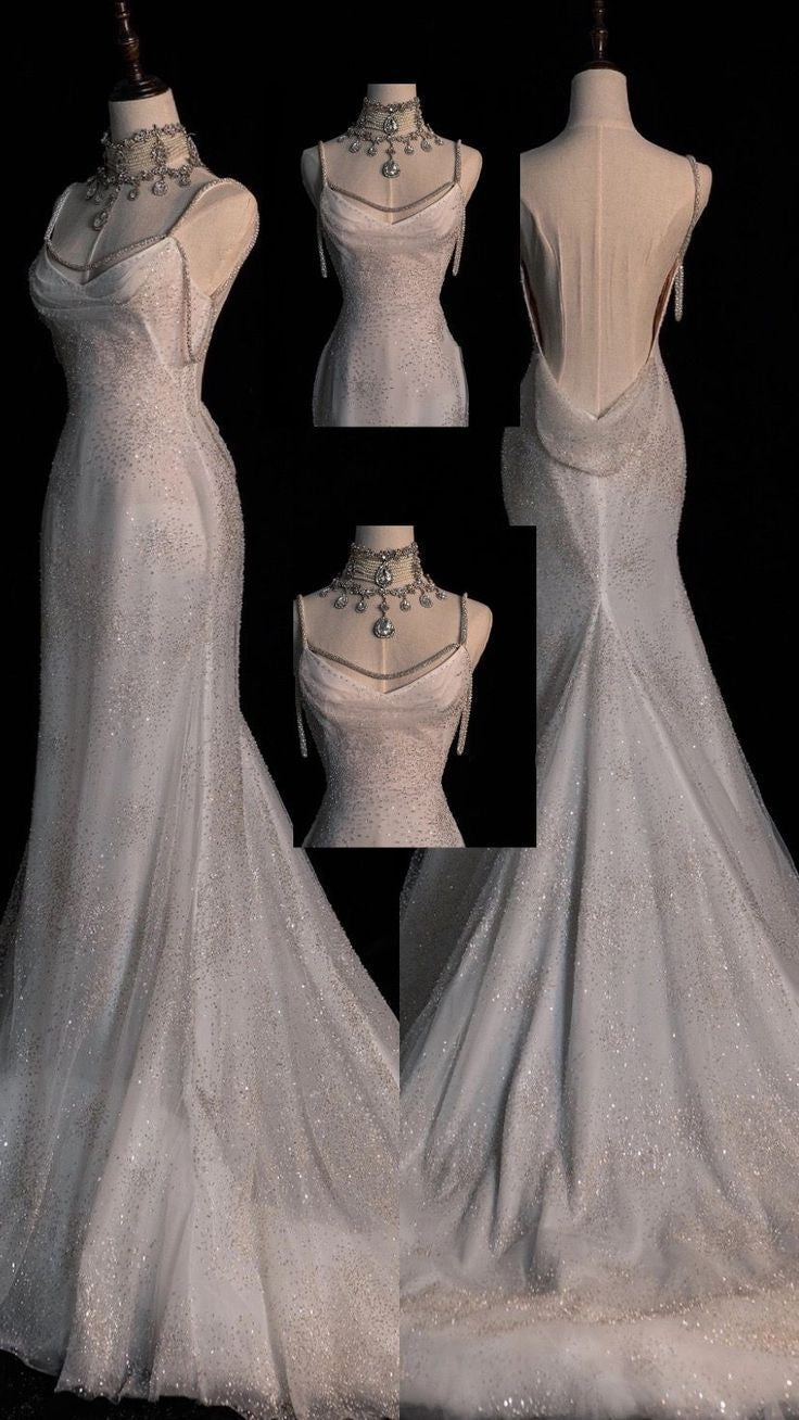 Robe de mariée sirène blanche chic à paillettes, longue, plissée, dos nu, DP621